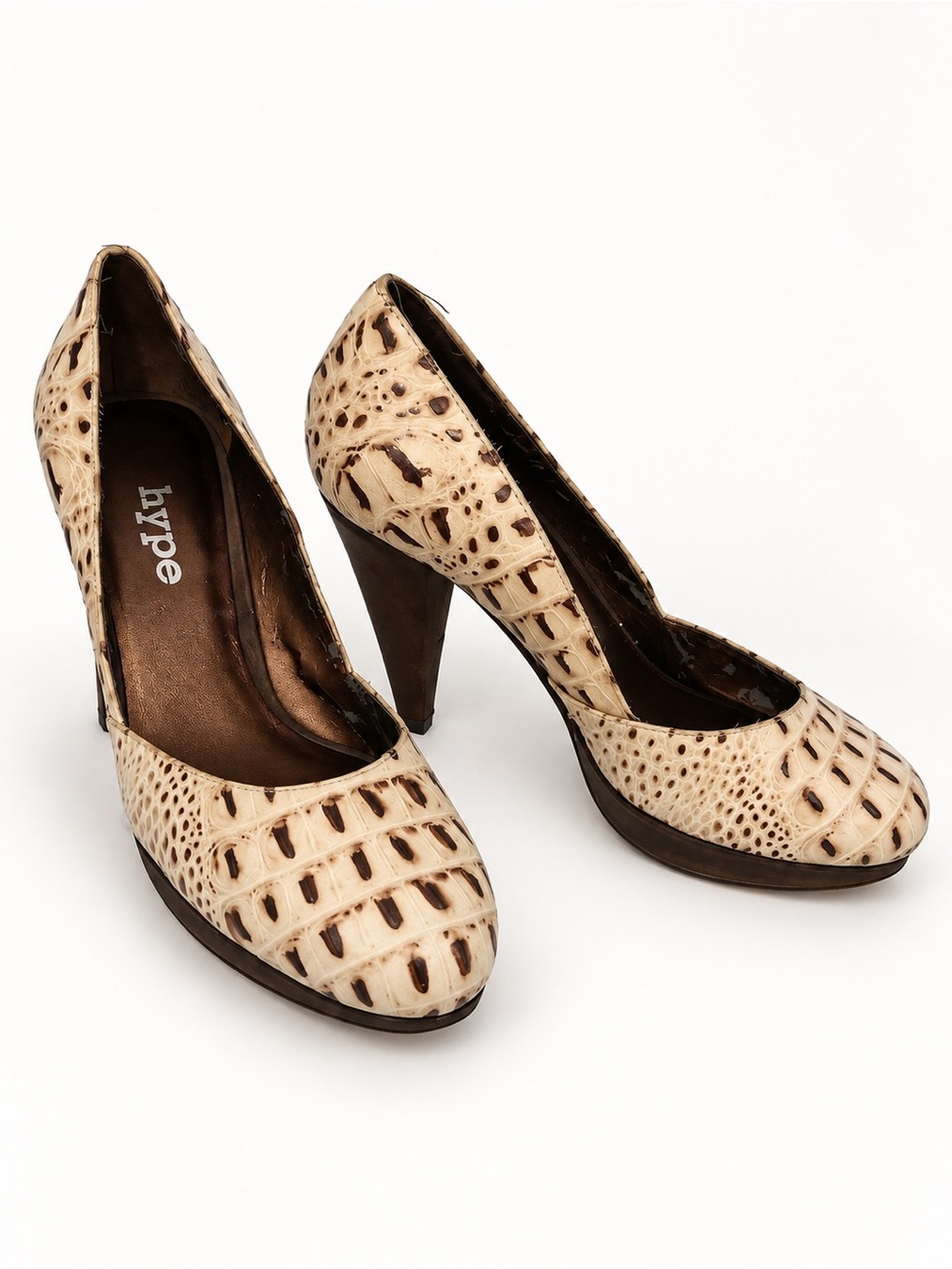 Hype Genuine Leather Croc-Embossed Platform Pumps Size 7.5M